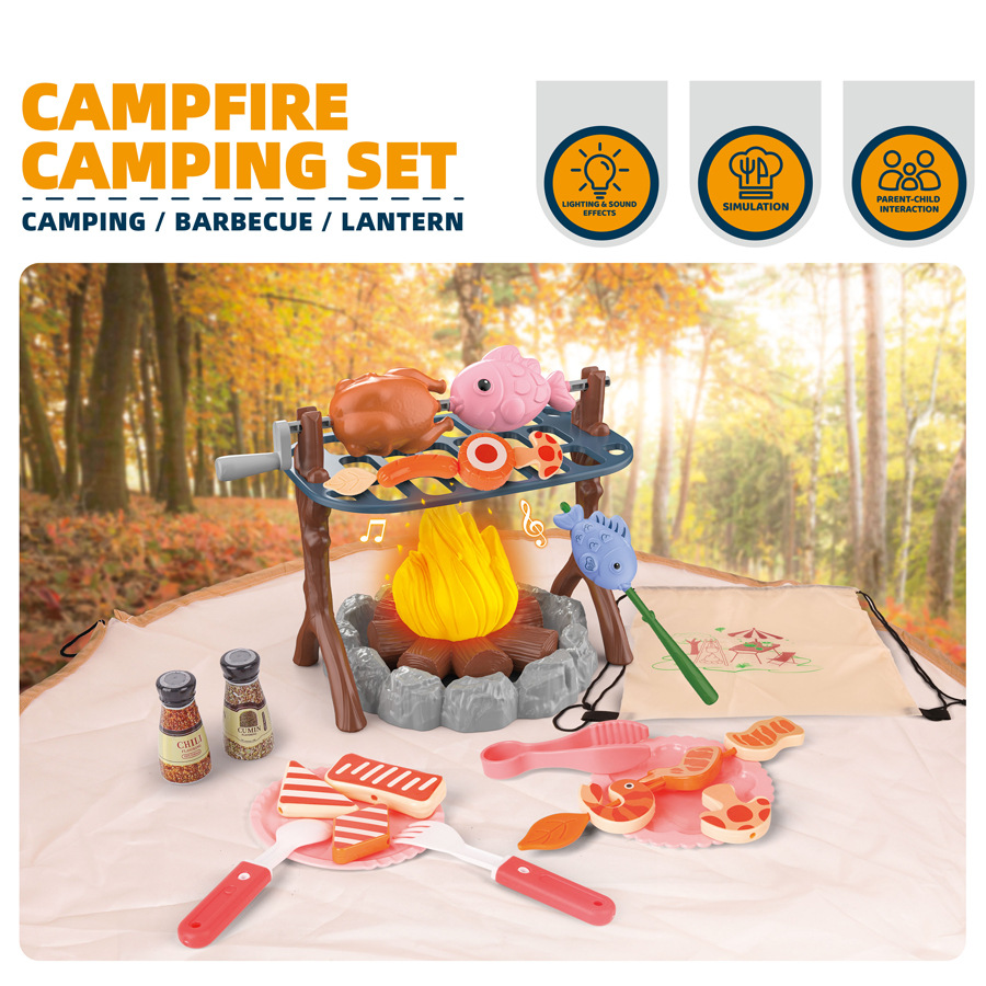 Outdoor Adventure Gifts - Kinder-Outdoor-Abenteuer-Werkzeugset, simuliertes Camping-Spielzeug mit Lagerfeuer und