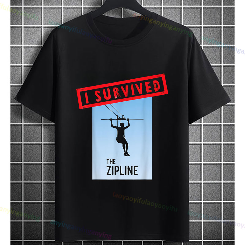 Outdoor Adventure Zipline - Lustiges „I Survived The Zipline“-Abenteuergrafik-T-Shirt aus