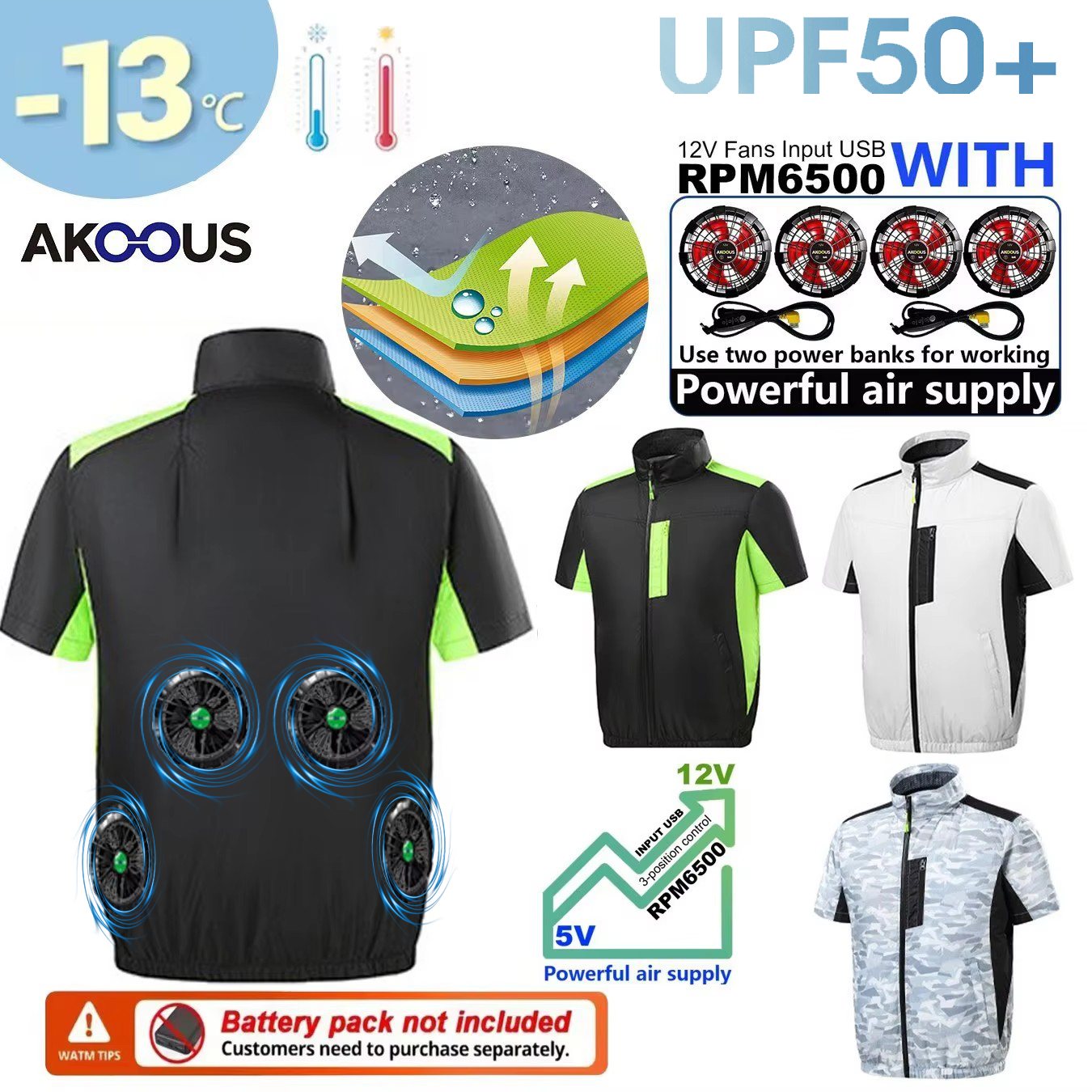 Outdoor Adventure Vest - 12V 5V USB Kühlweste mit 4